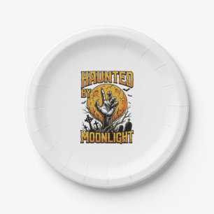 Halloween Moon Graveyard Vintage Engraving Shirt_1 Paper Plates