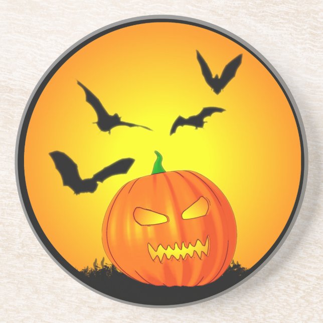 Halloween Moon Jack-O-Lantern Drink Coaster (Front)