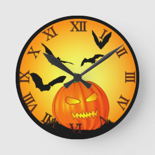 Halloween Moon Jack-O-Lantern Round Clock