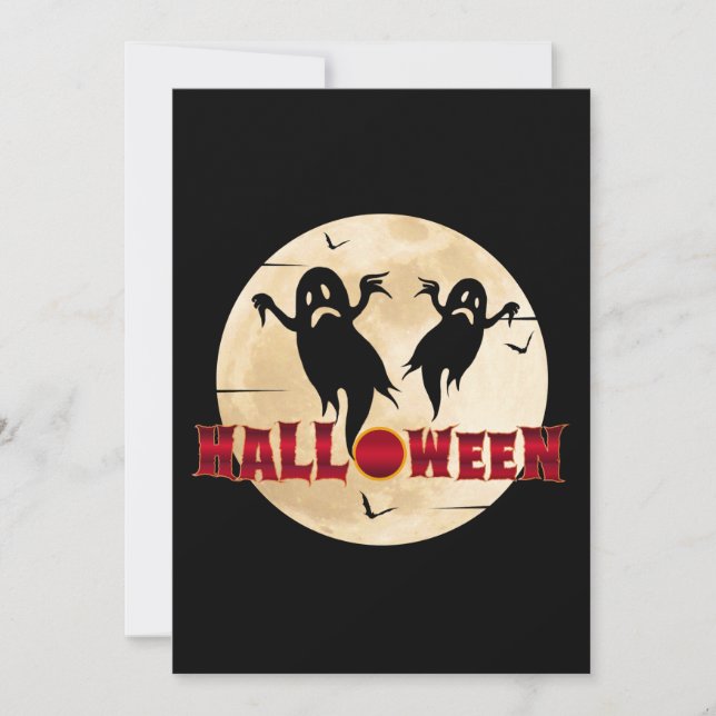 Halloween Moon Silhouette Ghosts Bats Invitation (Front)