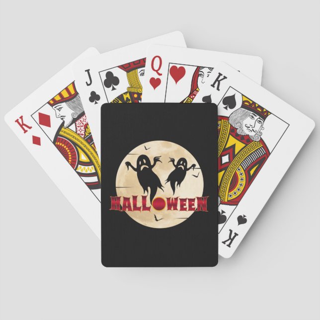 Halloween Moon Silhouette Ghosts Bats Poker Cards (Back)