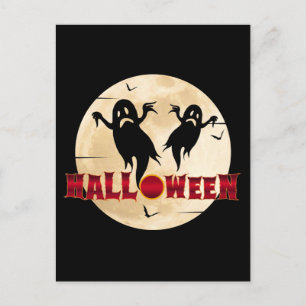 Halloween Moon Silhouette Ghosts Bats Postcard