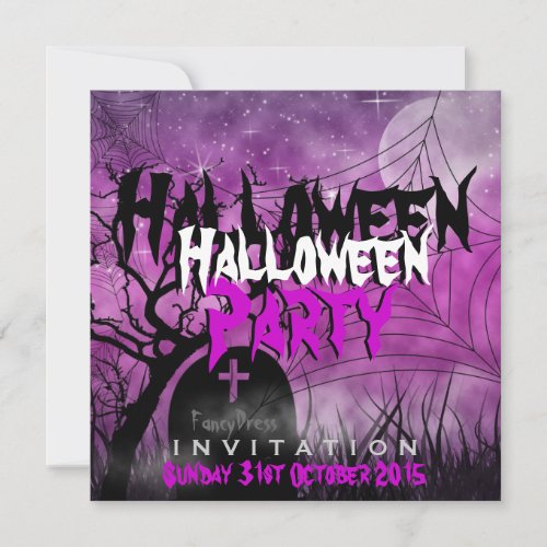Halloween MoonSpider Web PinkBlack  Invitation