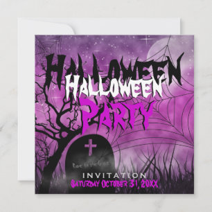 Halloween Moon+Spider Web Pink+Black Invitation
