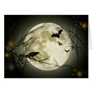 Halloween Moon Spooky Crows Card