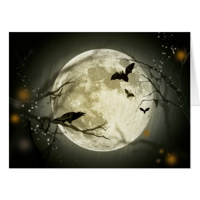 Halloween Moon Spooky Crows Card (Front Horizontal)