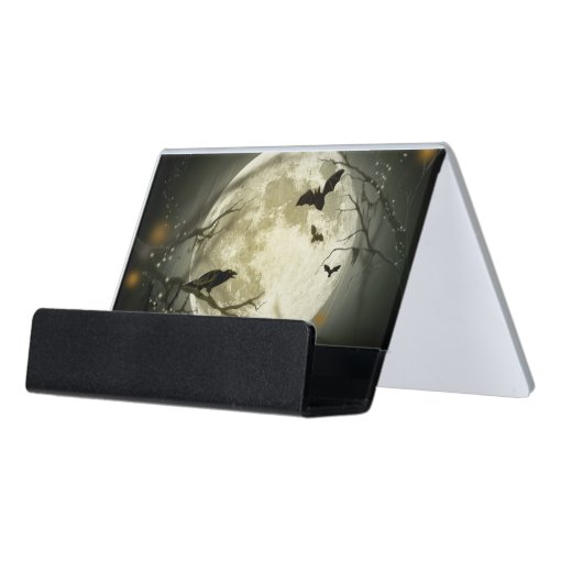Halloween Moon Spooky Crows Desk Business Card Holder | Zazzle