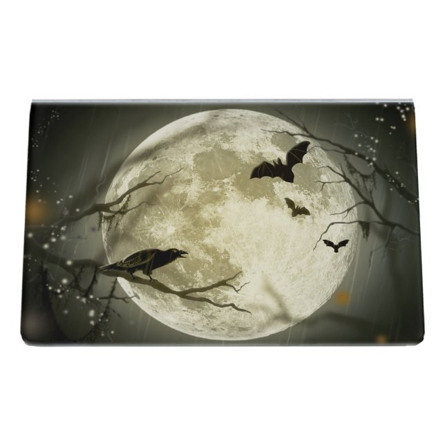 Halloween Moon Spooky Crows Desk Business Card Holder (Back)
