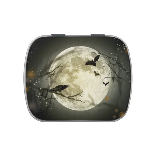 Halloween Moon Spooky Crows Jelly Belly Candy Tin (Top)