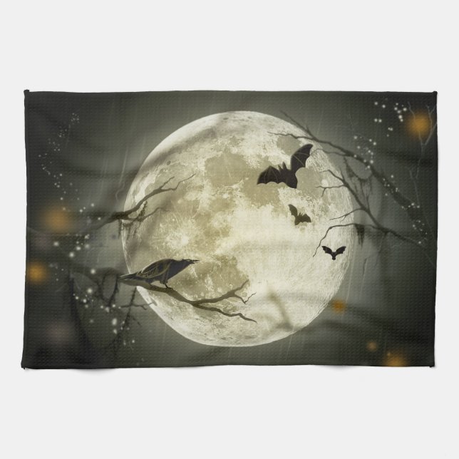 Halloween Moon Spooky Crows Kitchen Towel (Horizontal)
