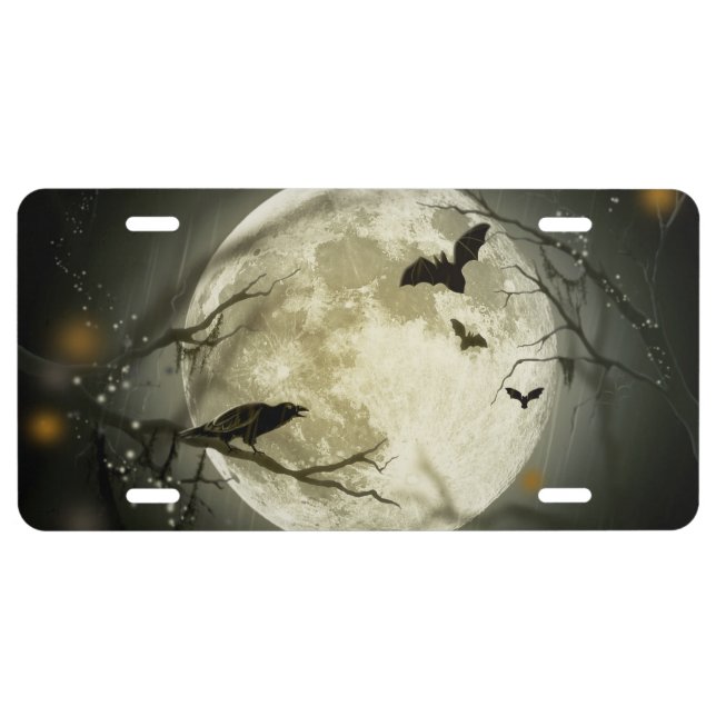 Halloween Moon Spooky Crows License Plate (Front)