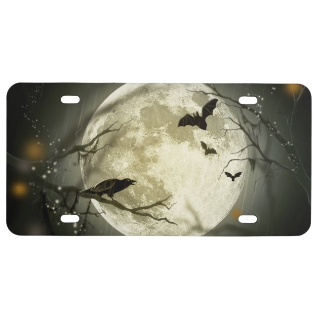 Halloween Moon Spooky Crows License Plate (Front)