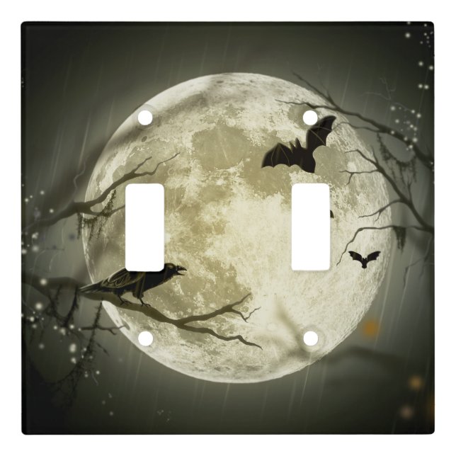 Halloween Moon Spooky Crows Light Switch Cover (Front)