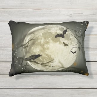 Halloween Moon Spooky Crows Outdoor Pillow