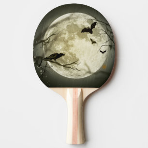 Halloween Moon Spooky Crows Ping Pong Paddle