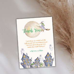 Halloween Moon Witch House Baby Shower  Thank You Card