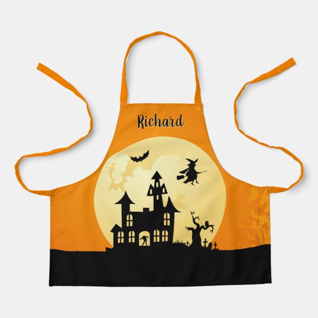 Halloween Moonlight Haunted House For Kids Apron (Front)