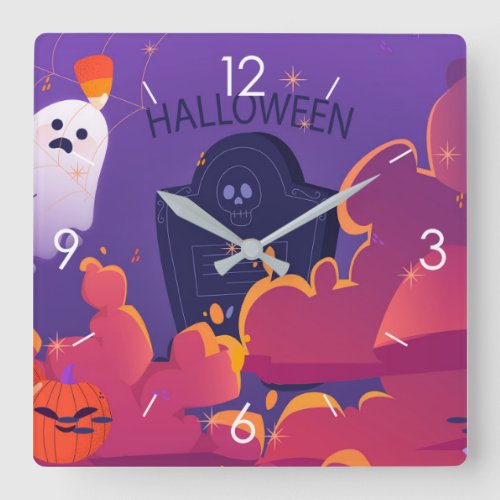 Halloween Moonlight Haunted House Square Wall Cloc Square Wall Clock