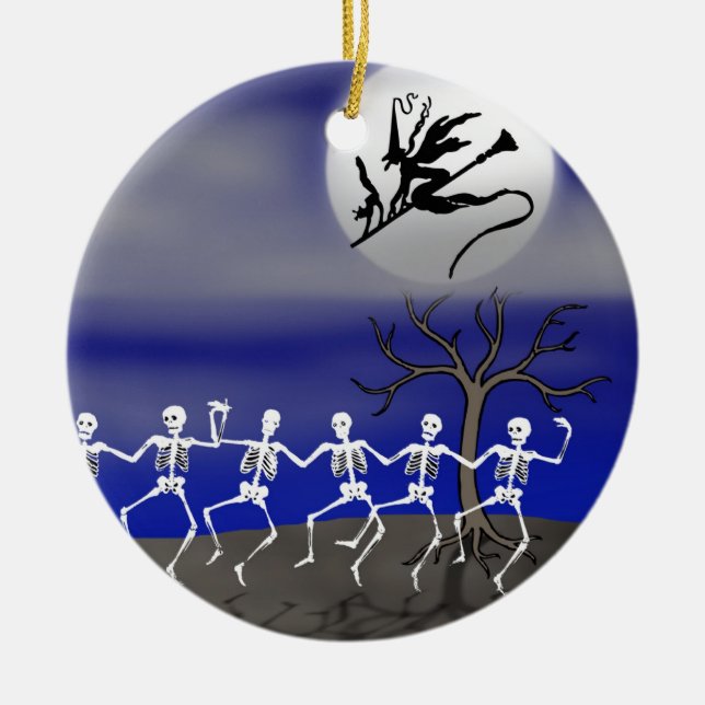 Halloween Moonlit Party Scene Ceramic Ornament (Front)