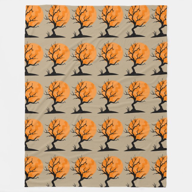 Halloween Moonlit Trees Fleece Blanket (Front)