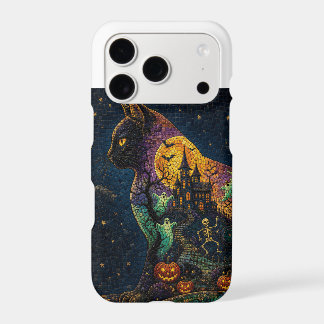 Halloween Mosaic Haunted Castle Black Cat iPhone 17 Pro Case