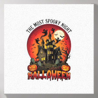 Halloween Most Spooky Night Haunted House Ghosts P Canvas Photo Tile
