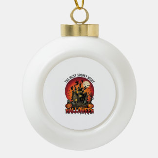 Halloween Most Spooky Night Haunted House Ghosts P Ceramic Ball Christmas Ornament