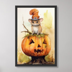 Halloween Mouse and Pumpkin 1 Framed Art