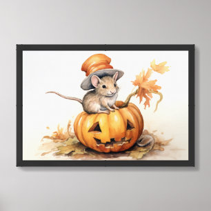 Halloween Mouse and Pumpkin 3 Framed Art