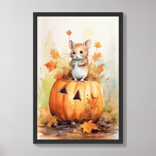 Halloween Mouse and Pumpkin 4 Framed Art