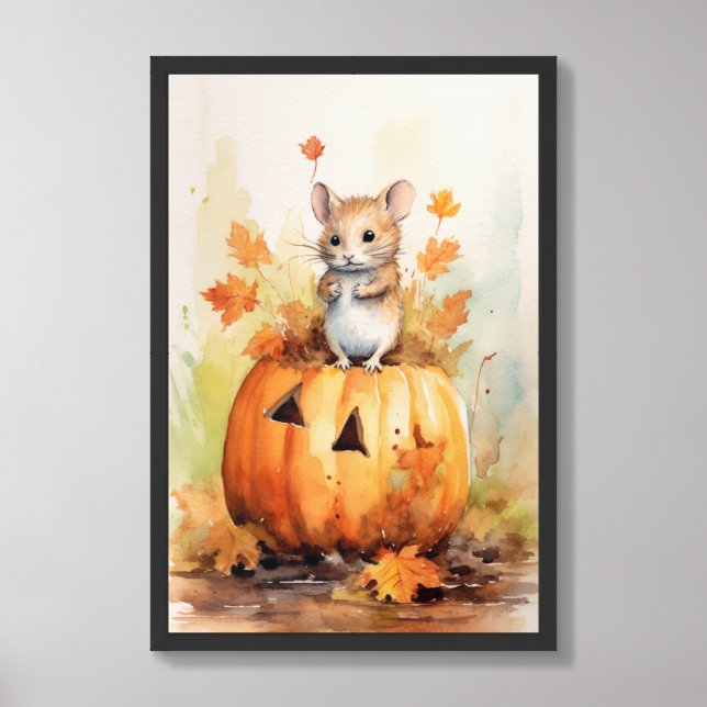 Halloween Mouse and Pumpkin 4 Framed Art (Framed Front)