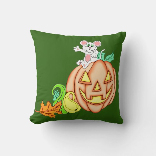 Halloween Mouse And Pumpkin Throw Pillow (Front)