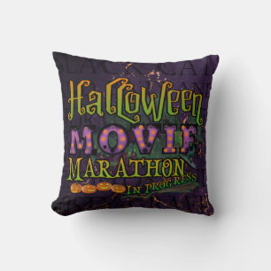 Halloween Movie Marathon In Progress Marquee Throw Pillow