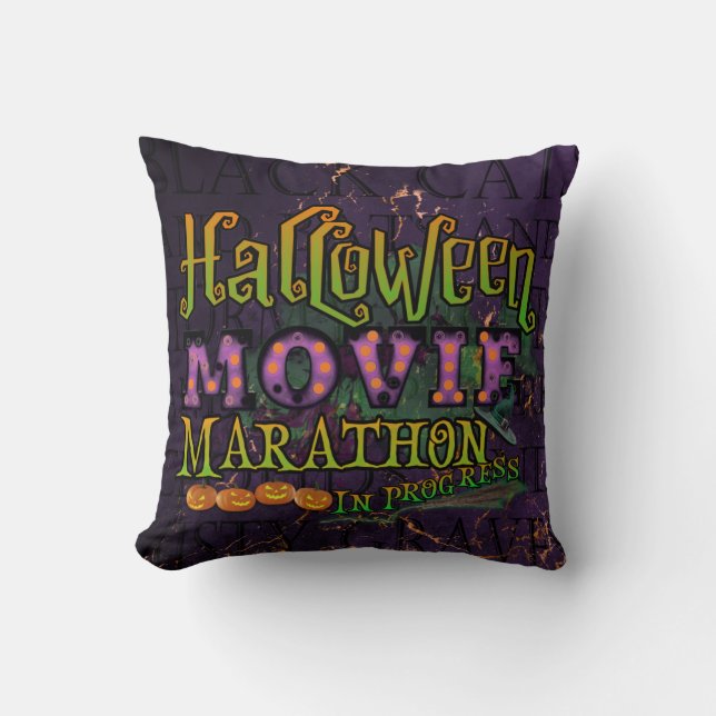 Halloween Movie Marathon In Progress Marquee Throw Pillow (Front)
