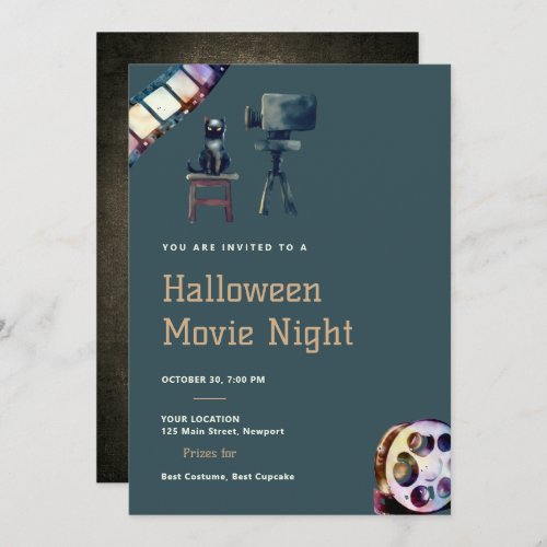 Halloween Movie Night Black Cat Projector Fun Dark Invitation