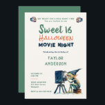 Halloween Movie Night Cute Gremlin Fun Sweet 16 Invitation<br><div class="desc">A fun Sweet 16 Halloween birthday party invitation with a movie night theme, featuring a gremlin character operating a movie projector, in watercolor. Elegant, modern, simple and fun, it will please the fans of movie nights and Halloween fun and a girl celebrating her sixteenth birthday with a Halloween movie night...</div>