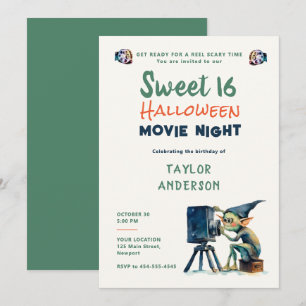 Halloween Movie Night Cute Gremlin Fun Sweet 16 Invitation