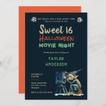 Halloween Movie Night Gremlin Character Sweet 16 Invitation<br><div class="desc">A fun Sweet 16 Halloween birthday party invitation with a movie night theme, featuring a gremlin character operating a movie projector, in watercolor. Elegant, modern, simple and fun, it will please the fans of movie nights and Halloween fun and a girl celebrating her sixteenth birthday with a Halloween movie night...</div>