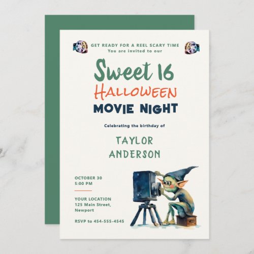 Halloween Movie Night  Gremlin Hallowen Sweet 16 Invitation