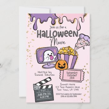 Halloween Movie Night Invitation by PrinterFairy at Zazzle