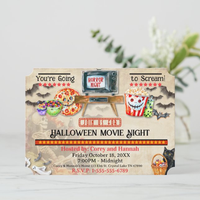 Halloween Movie Night Invitation  (Standing Front)