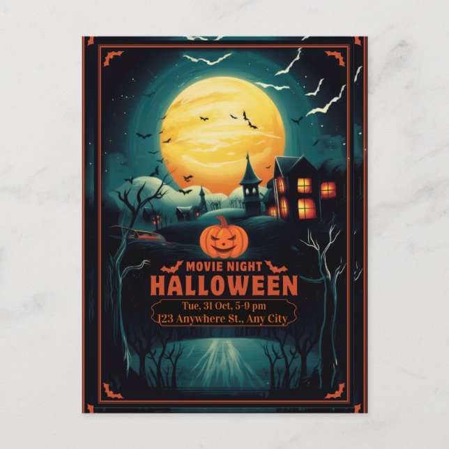 Halloween Movie Night Poster Holiday Postcard (Front)