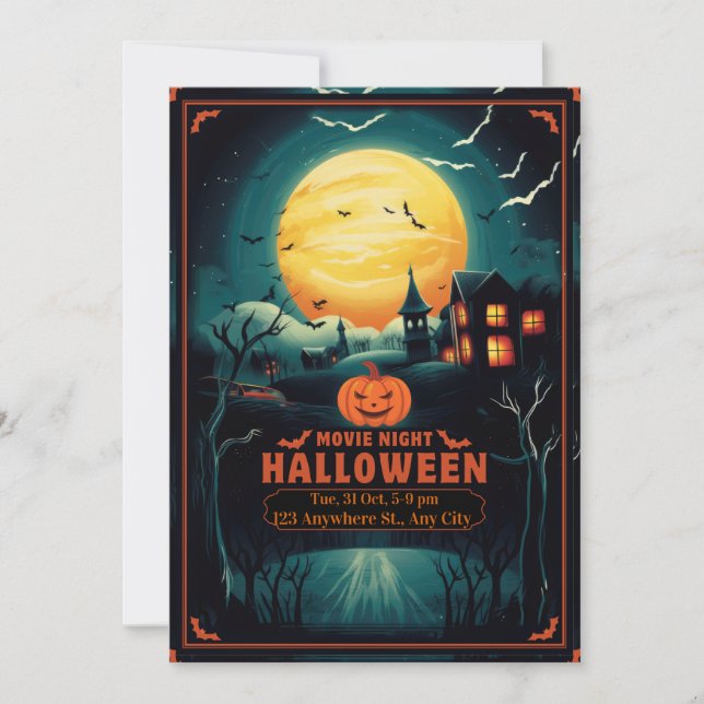 Halloween Movie Night Poster Save The Date (Front)