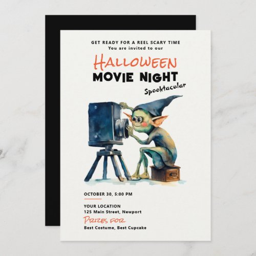 Halloween Movie Night Spooktacular Green Gremlin Invitation