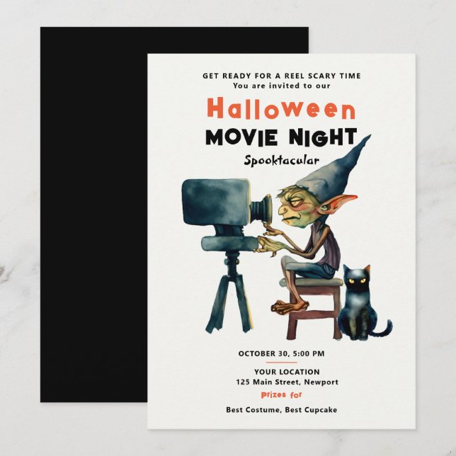 Halloween Movie Night Spooktacular Gremlin Cat Invitation (Front/Back)