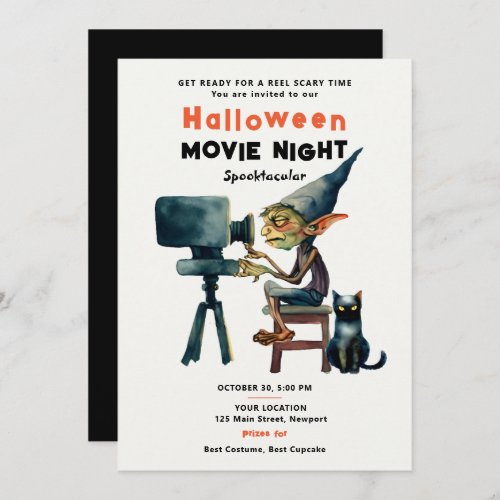 Halloween Movie Night Spooktacular Gremlin Cat Invitation