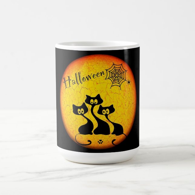Halloween Mug/Moon, Black Cats, Spiders and Web Coffee Mug (Center)