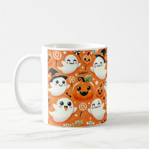 Halloween mug with cute ghost and pumpkin