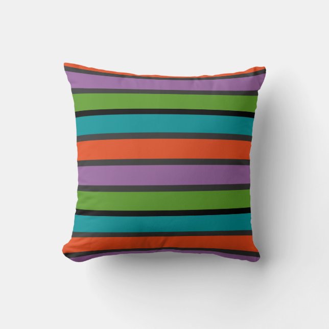 Halloween Multi-color Stripes  Throw Pillow (Front)