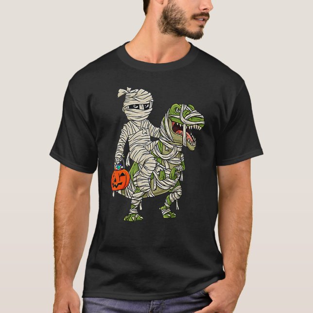 Halloween Mummies Riding Mummy Rex Vampire Boys T-Shirt (Front)
